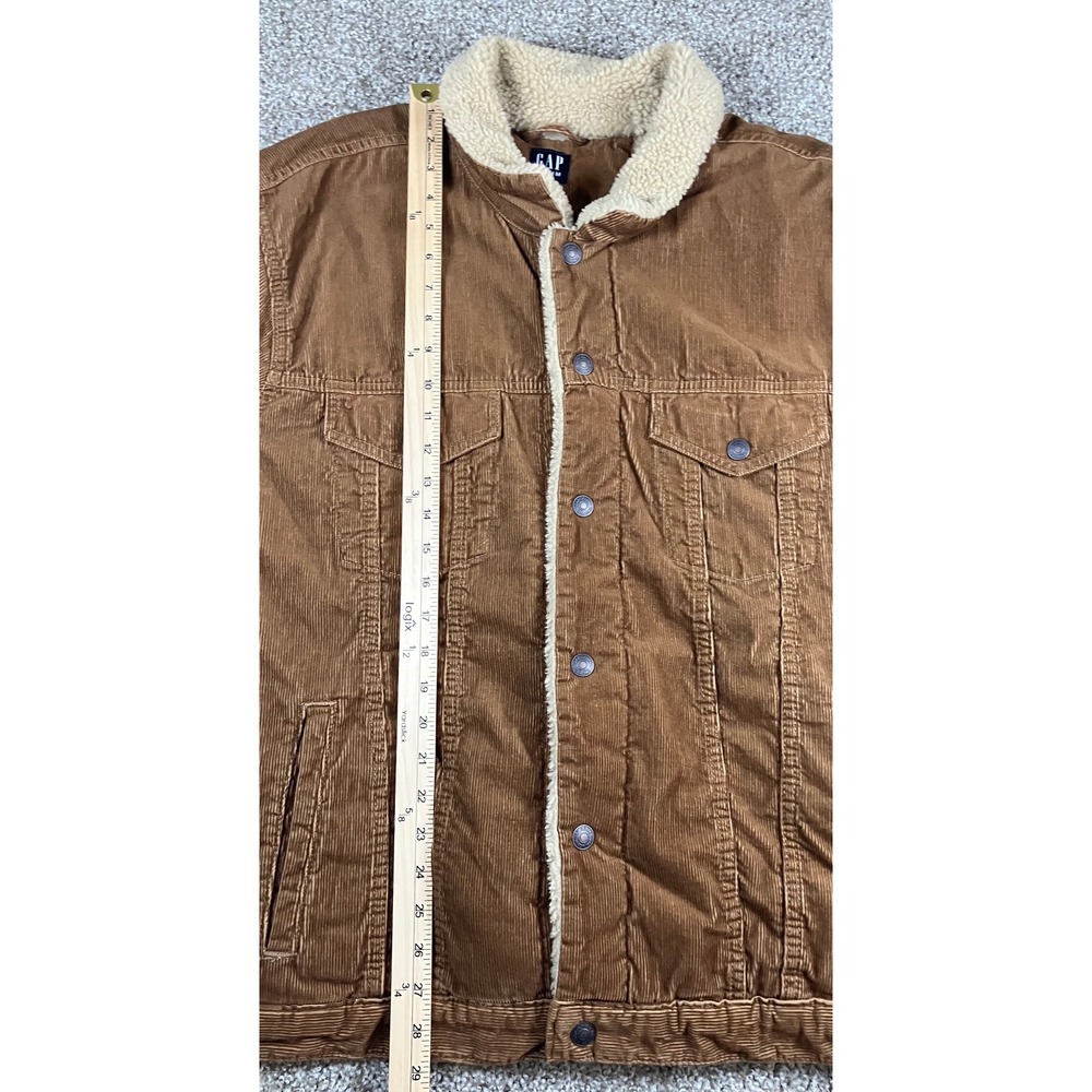 GAP Mens XXL Brown Corduroy Sherpa Lined Trucker Jacket Tan Pockets Insulated - Picture 10 of 11